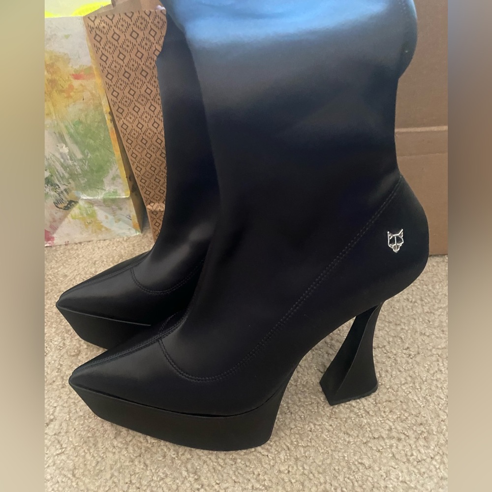 Brand new never worn, size 10 NAKED WOLFE Platform Stiletto Satin boots